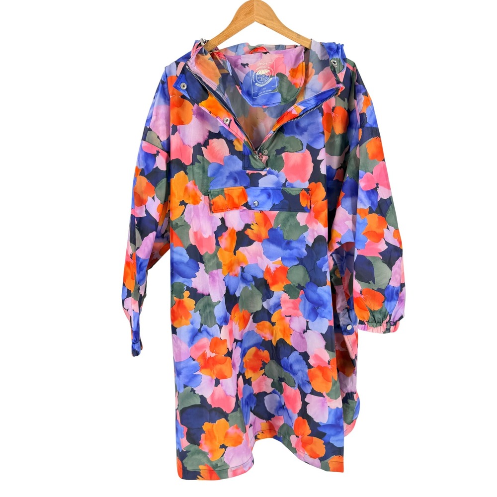 Joules Packable Waterproof Rain Jacket Multicolor Floral M/L Hooded Anorak